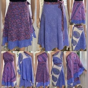 Sz OS Kariza - Vintage Floral Reversible Purple Wrap Skirt or Dress